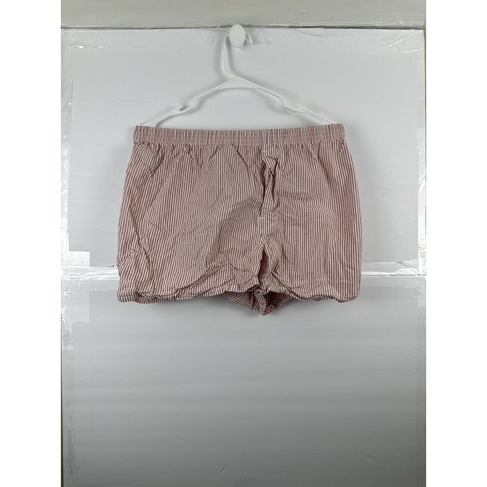 Pink White Striped Pull-On Shorts Elastic Waist Cotton Lounge Shorts